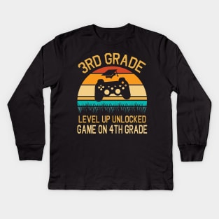 3rd Grade Level Up Unlocked Game On 4th Grade Happy Class Of Back To School Senior Student Teacher Kids Long Sleeve T-Shirt